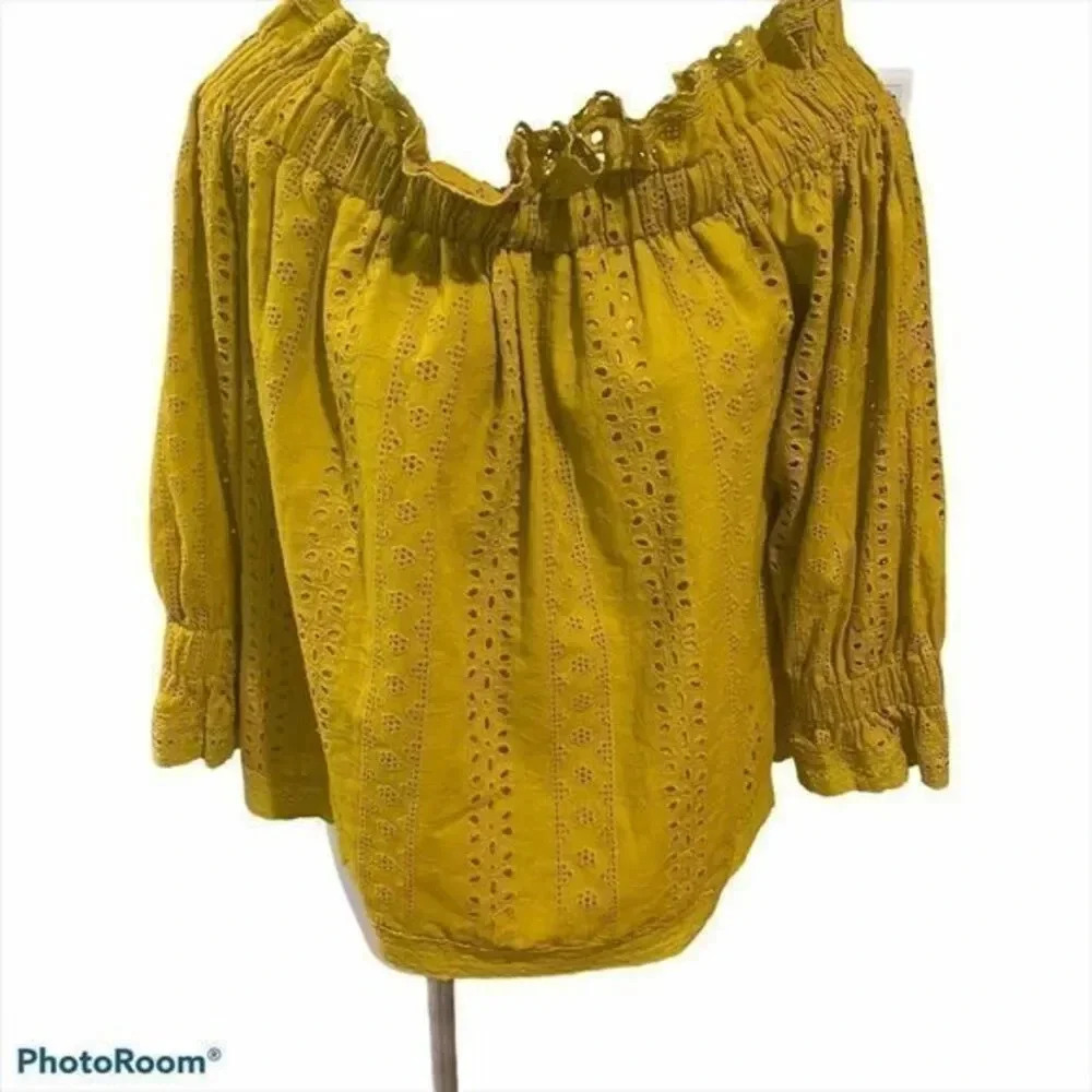 Endless Rose Mustard Yellow Eyelet Boho Peasant Blouse